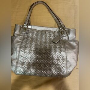 Coach Metallic Silver Woven Shoulder Bag